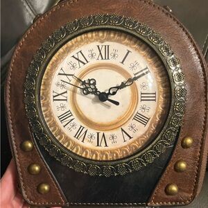 Unbranded Brown and Gold Vintage Clock Crossbody Bag clock works